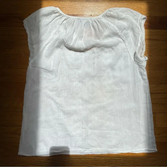 Madewell Cream Geometric Embroidered Short Sleeve Blouse‎ With Tie Tassels Small - Picture 4 of 7